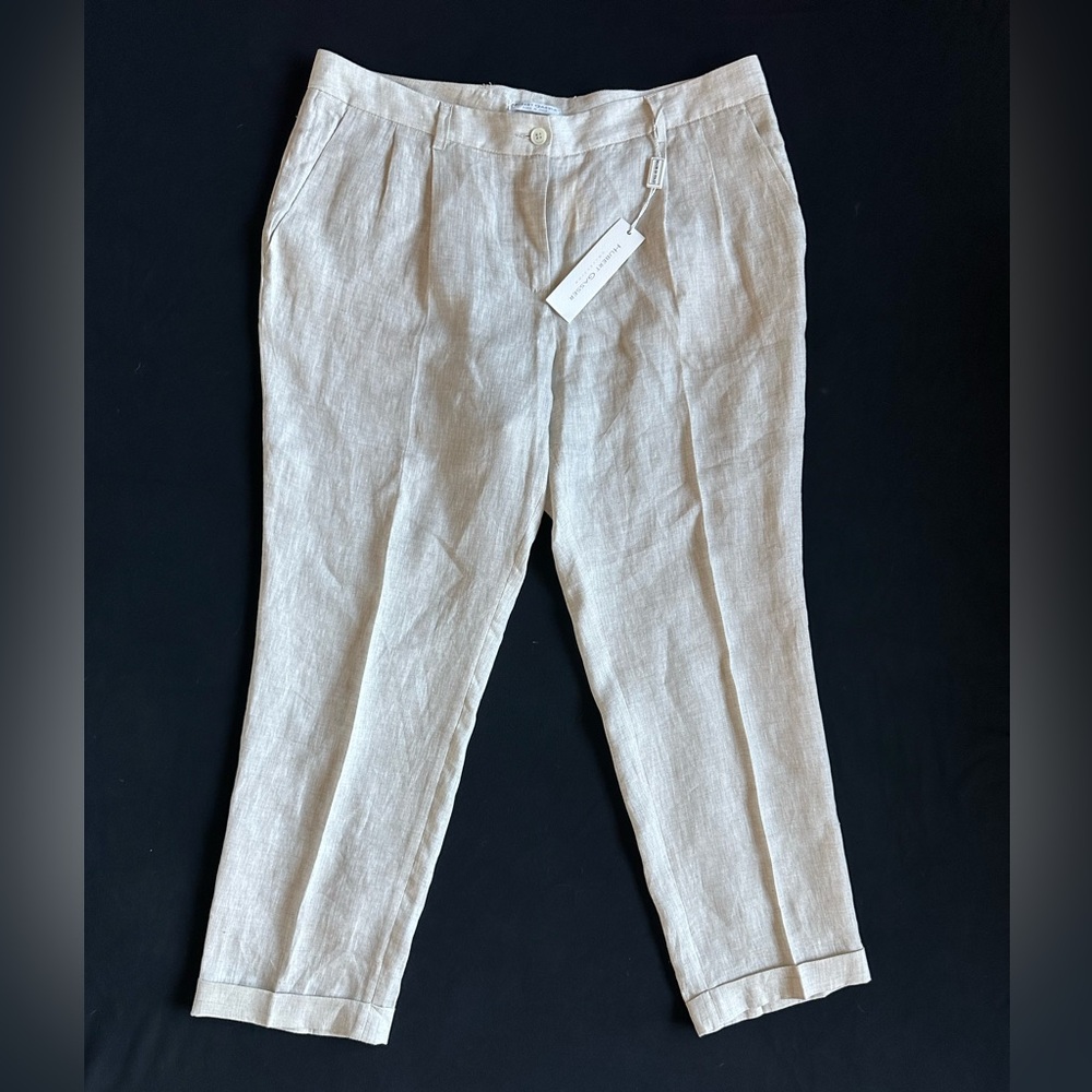 Hubert Gasser Women's Light Beige Linen Capris Classic Pleated Ankle Pants Italy